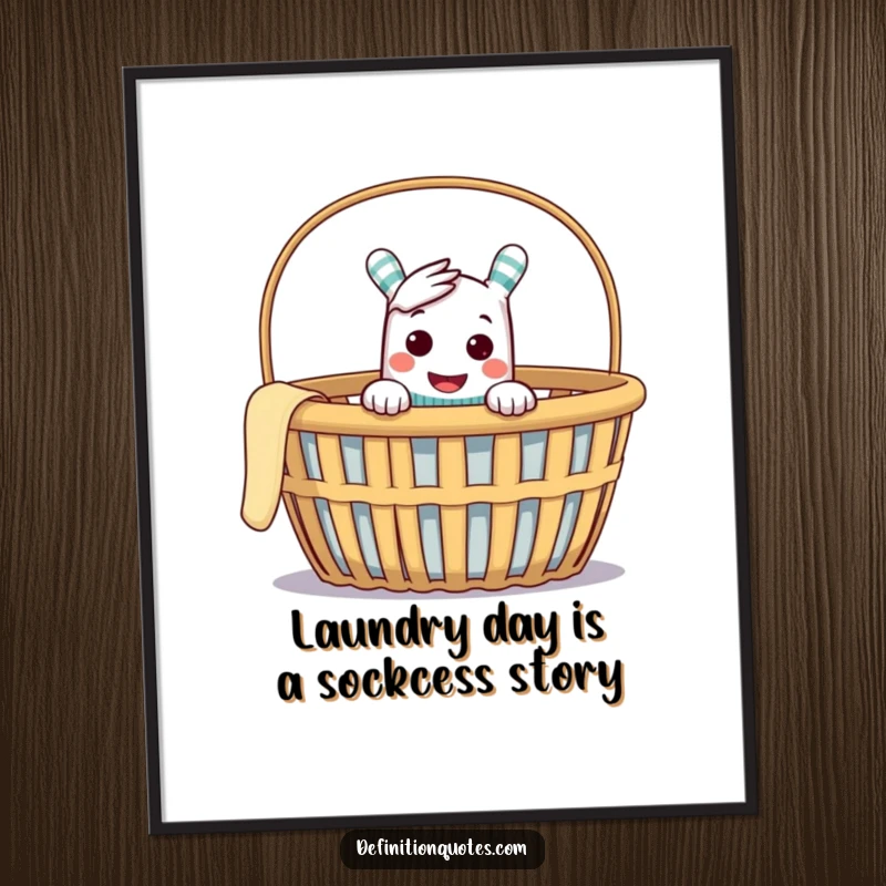 Funny Free Printable Wall Art: A cheeky sock puppet peeking out of an empty laundry basket, full of playful mischief.
