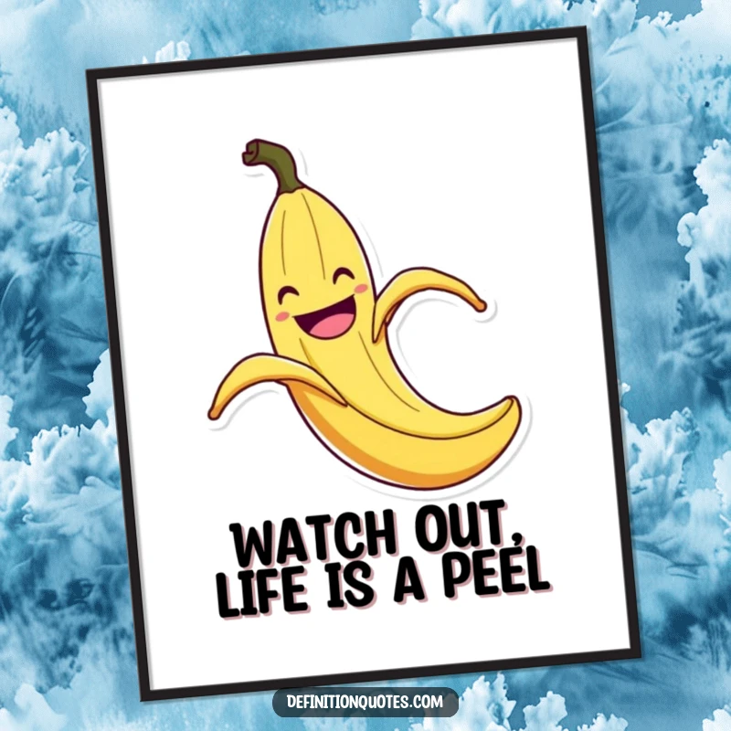 Funny Free Printable Wall Art: A banana peel slips with exaggerated flair, bringing slapstick humor to walls.