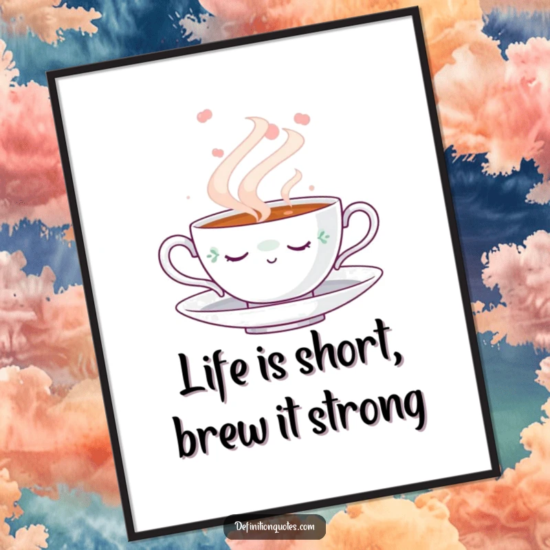 Funny Free Printable Wall Art: A teacup peacefully naps in swirling steam, bringing cozy humor to any room.