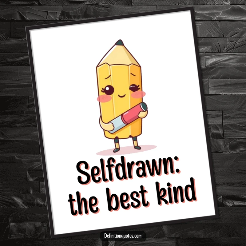 Funny Free Printable Wall Art: Blushing pencil character with eraser trying to draw its own self-portrait, a meta masterpiece.