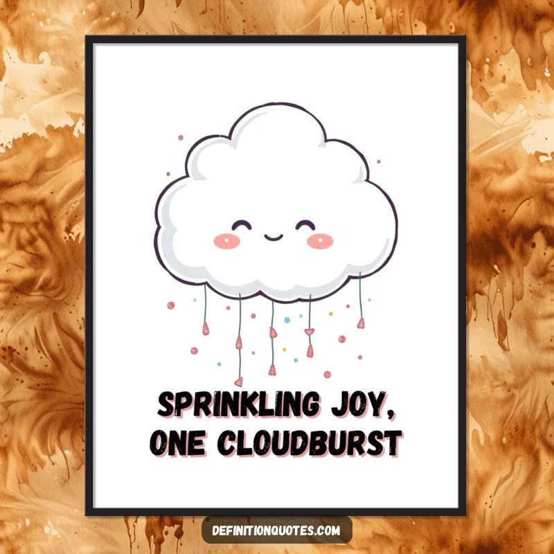 Funny Free Printable Wall Art: Cheerful cloud character playfully raining oversized glitter, adding whimsical sparkle and humor.