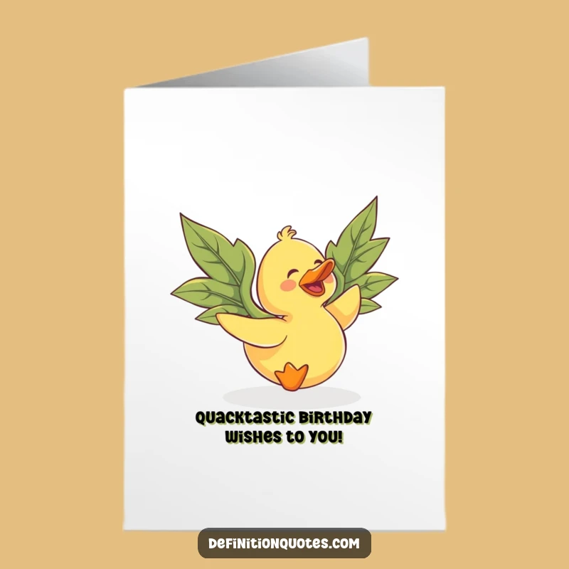 Let the birthday fun take flight with this free printable card! A gleeful duck with leaf wings is ready for print-at-home celebration.