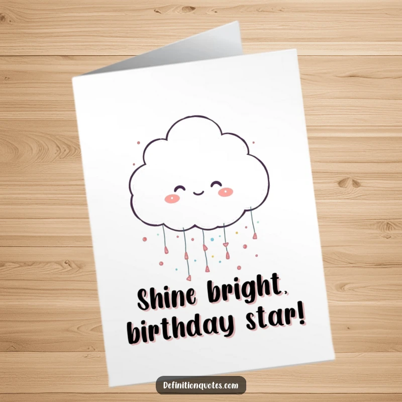 Funny Free Printable Birthday Card: Cheerful cloud character joyfully raining oversized glitter, perfect for a sparkly celebration.