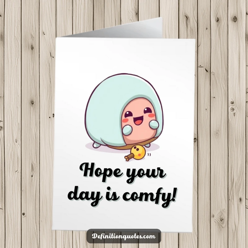 Funny Free Printable Birthday Card: Kawaii house slipper character hilariously tripping over its own laces, a comical birthday wish.