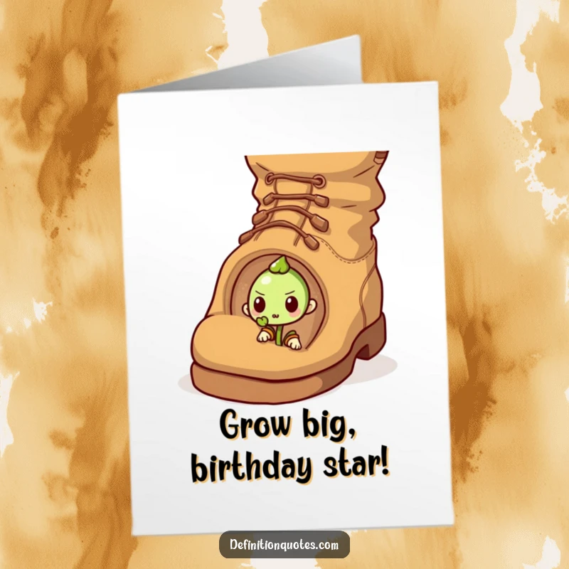 Inspirational Free Printable Birthday Card showing a determined sprout pushing a giant acorn uphill with all its might.