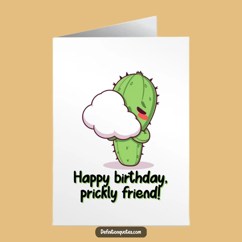 Wish them a happy birthday with a prickly twist using this free printable card! A cactus tries to hug a cloud, perfect for print-at-home wishes.