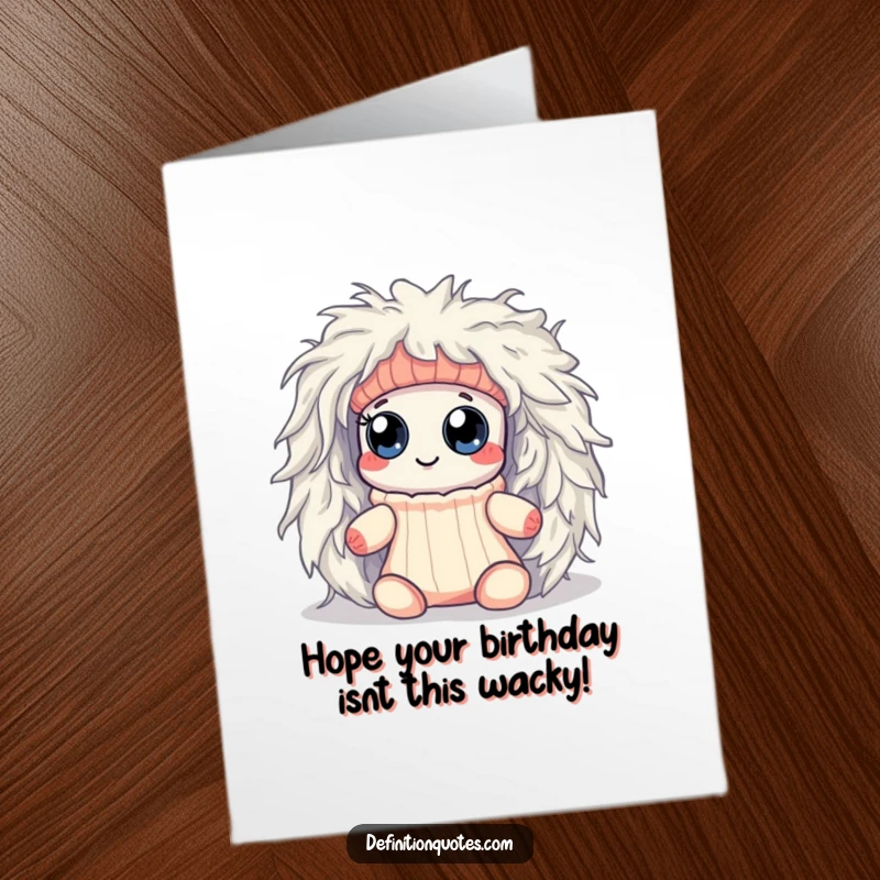 Funny Free Printable Birthday Card: Kawaii sock with googly eyes is comically stuck in a fluffy dryer lint monster.