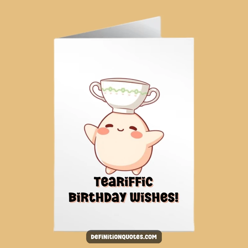 Free Printable Birthday Card: Funny Blob Teacup Balance - Downloadable for Last-Minute Fun