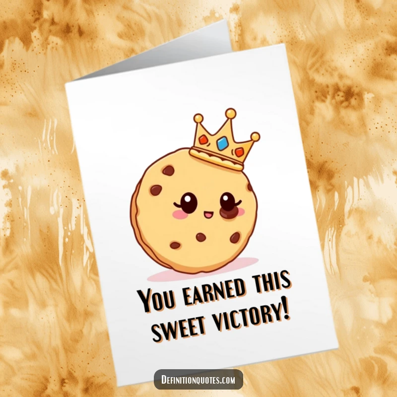 Funny Free Printable Congratulations Card featuring a proud cookie in a crown, celebrating an achievement, a perfect downloadable gift.