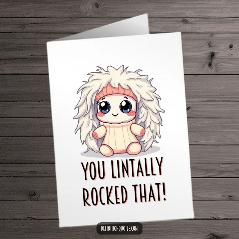 Funny Free Printable Congrats Card: A Kawaii sock with googly eyes joyfully escapes a giant dryer lint monster.