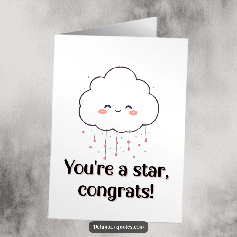 Funny Free Printable Congratulations Card: Cheerful cloud character showering friends with glitter for amazing achievements.
