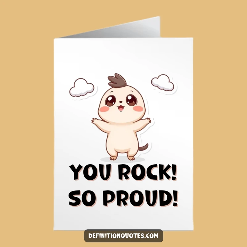 Free Printable Congrats Card: Googly Eyed Creature Juggling Clouds - Celebrate with Laughter