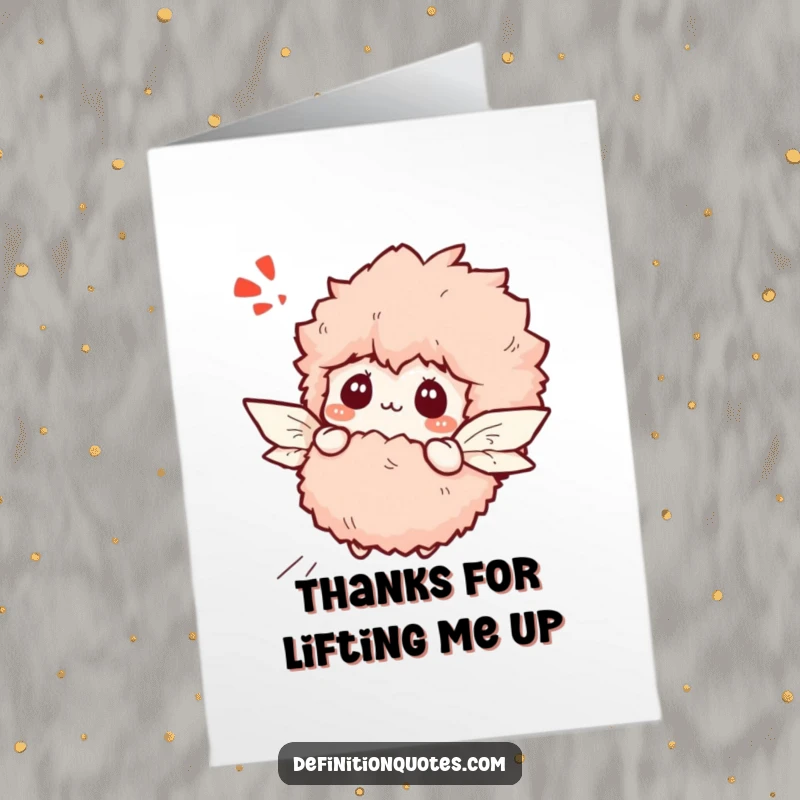 Funny free printable thank you card: a bewildered fluffy slipper trying to fly with tiny paper wings, a cute thanks.