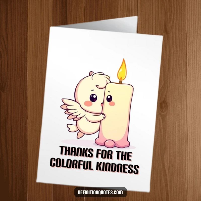 Funny Free Printable Thank You Card of a winged character lightly bumping a rainbow and causing a small, cute dent, a whimsical interaction.