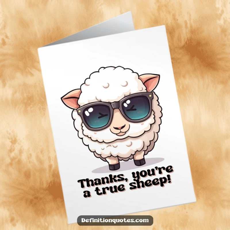 Funny Free Printable Thank You Card: A cute sheep hilariously trying to fit into oversized sunglasses.