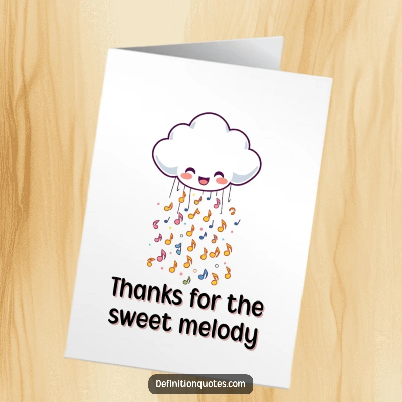 Joyful Free Printable Thank You Card with a cheerful rain cloud spilling sparkly musical notes.