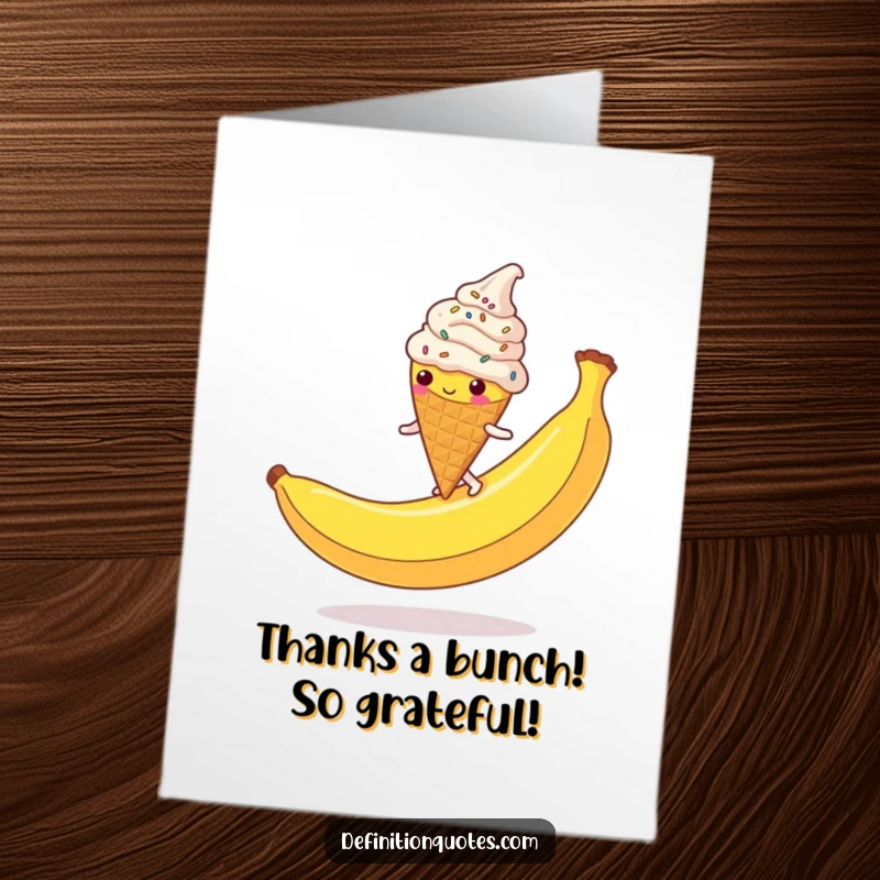 Funny Free Printable Thank You Card: Ice cream cone comically slips on a banana peel mid-sprinkle shower.