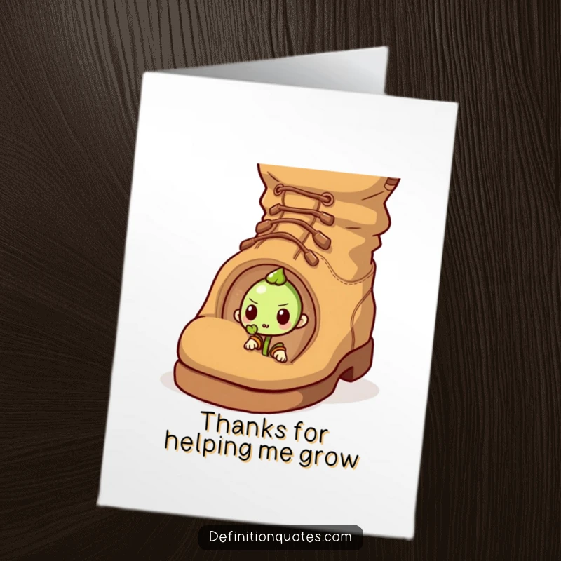Inspirational Free Printable Thank You Card with a determined sprout character pushing a very large acorn uphill.