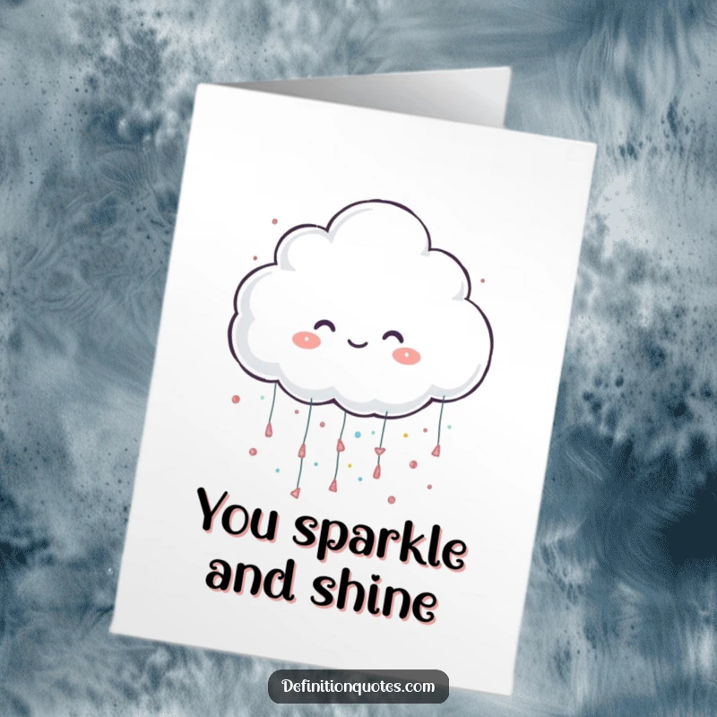 Funny Free Printable Thank You Card: Cheerful cloud character playfully raining oversized glitter, offering thanks with sparkle and humor.