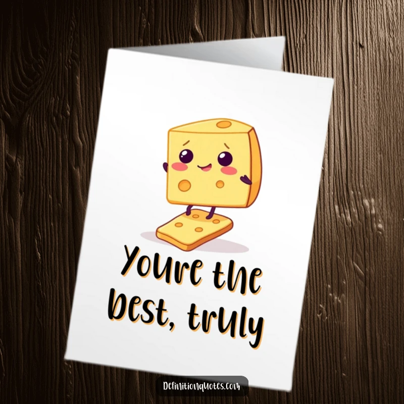Funny Free Printable Thank You Card with a giggling cheese wedge wobbling on a cracker.