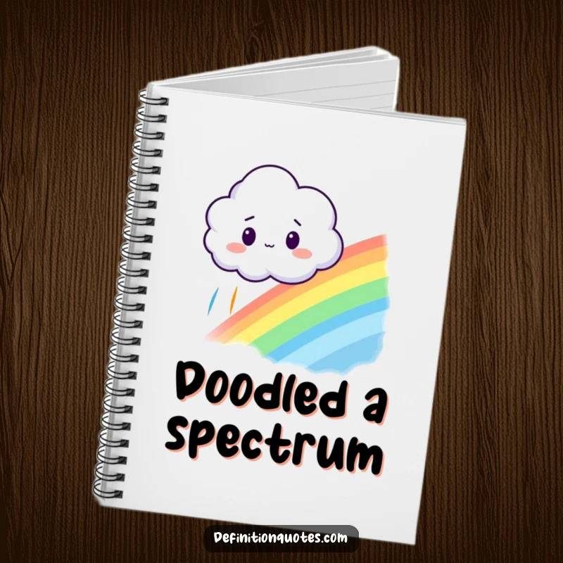 Funny notebook with a surprised cloud looking at an accidentally created rainbow, perfect for jotting down whimsical ideas.