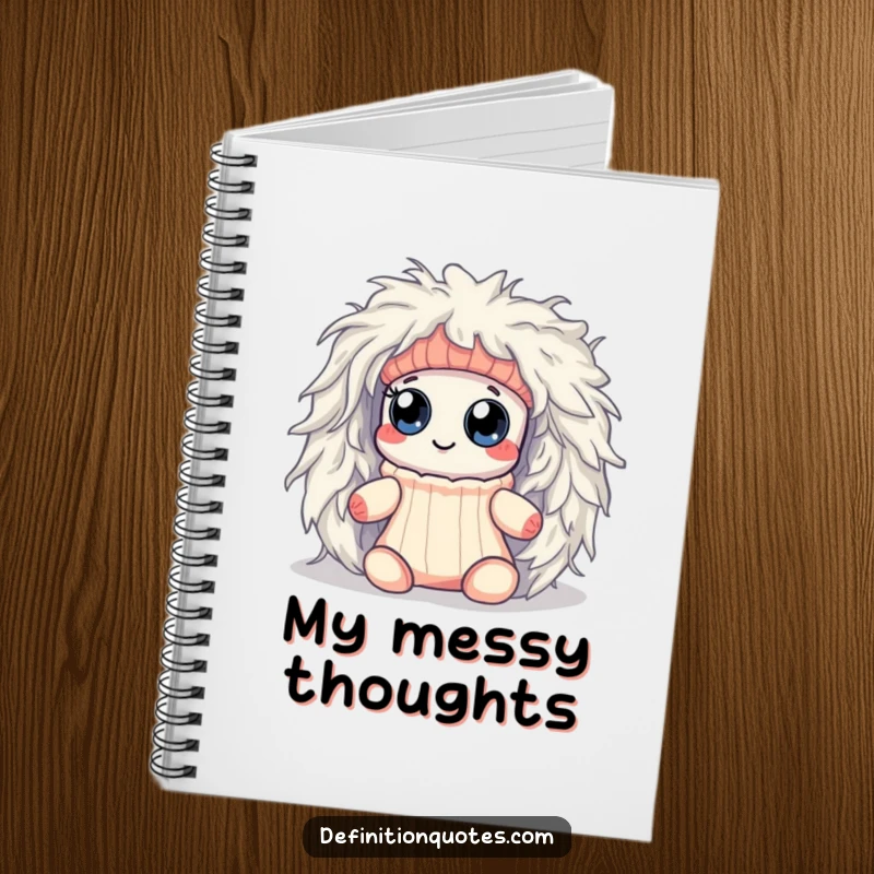 Funny Kawaii sock character with googly eyes, trapped in a dryer lint monster, featured on a notebook cover for comedic note-taking.