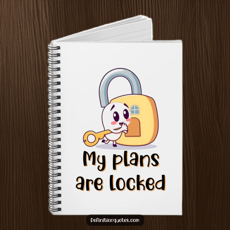 Funny notebook featuring a mischievous key character attempting to unlock a giant padlock, perfect for note-taking.