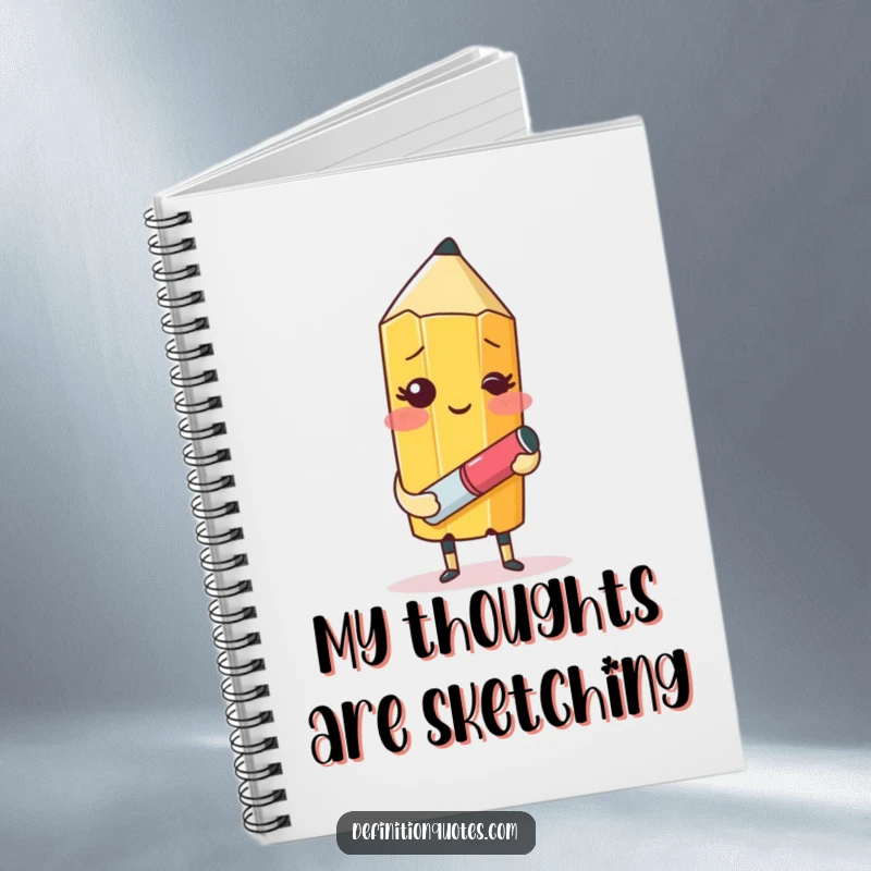 Funny notebook featuring a blushing pencil character with an eraser attempting to draw itself, perfect for notes.