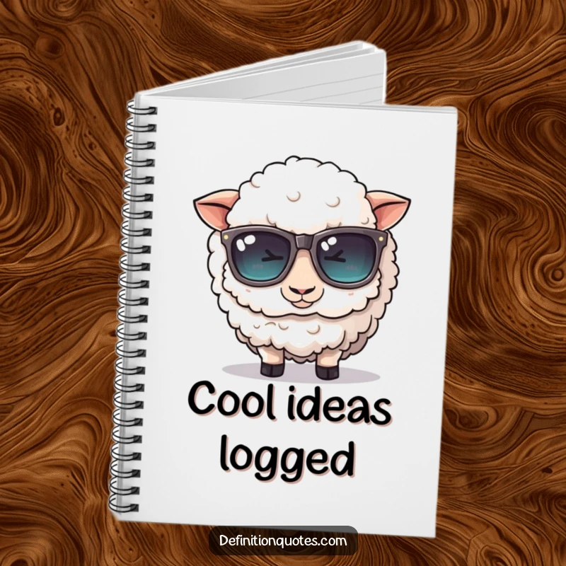 Funny notebook: A cute, fluffy sheep character comically tries to wear oversized sunglasses, ready for notes.