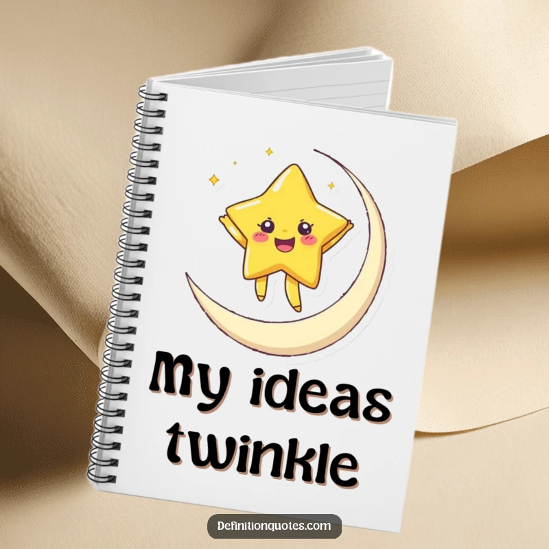 Funny notebook featuring a joyful star character dancing on a crescent moon, perfect for writing and sketching.