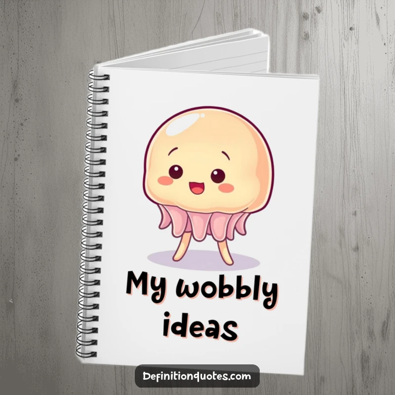 Funny notebook cover featuring a wobbly jelly character struggling humorously to stand on its own.