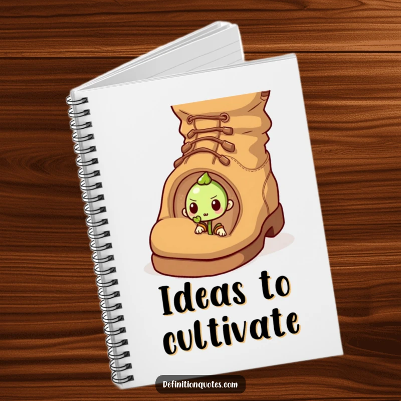 Funny notebook cover featuring a determined sprout pushing a huge acorn uphill, perfect for planning ambitious projects and daily tasks.