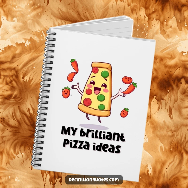 Funny Pizza Juggling Pepperoni Notebook: A delighted pizza character comically juggles flying pepperoni, for jotting down notes.
