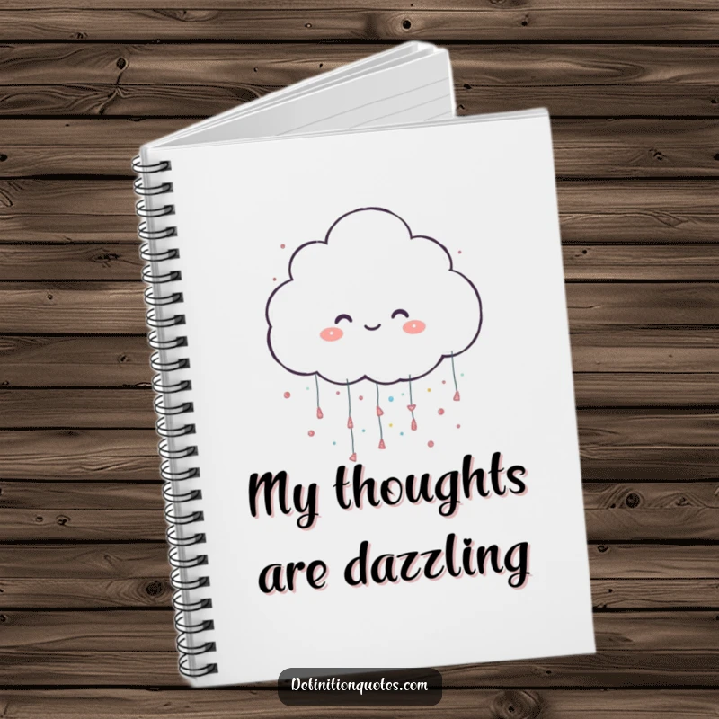 Funny notebook featuring a happy cloud character showering oversized glitter, perfect for journaling and note-taking.