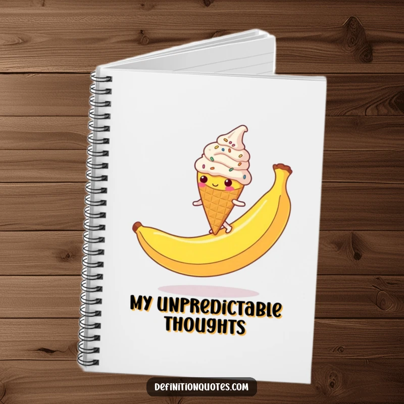 Funny Ice Cream Cone Notebook: A clumsy, sprinkle-covered character slipping on a banana peel, ideal for notes and funny thoughts.