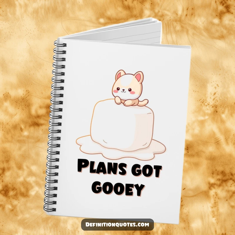 Funny Notebook: A cute animal character slipping on a giant, melting marshmallow, ready to record your thoughts.