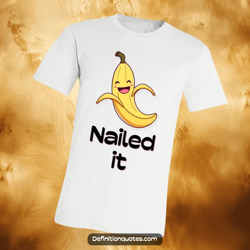 Funny Banana Peel Slip T-Shirt: Soft cotton tee showing a grinning banana peel comically slipping on its own peel with over-the-top flair, a funny statement.