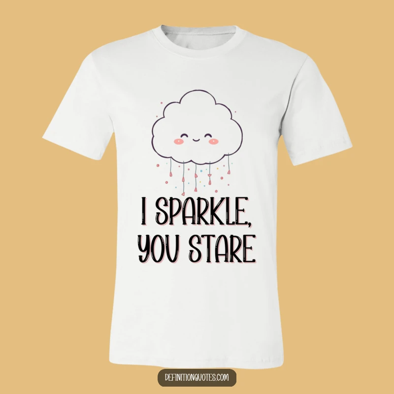 Funny Glitter Cloud T-Shirt: Cheerful Character Raining Sparkles, Fun Tee for Festivities