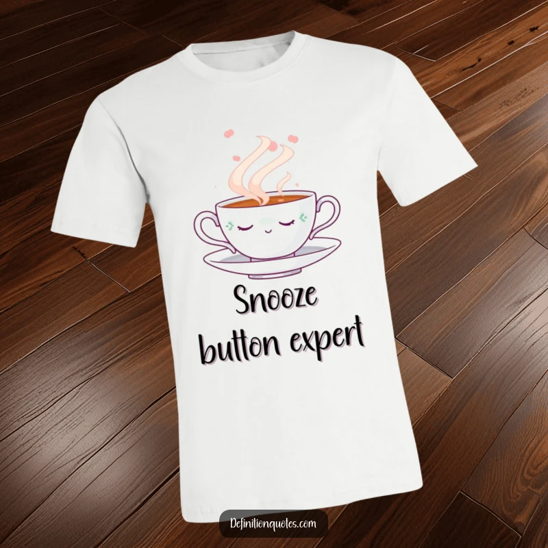 Funny Napping Teacup T-Shirt: Soft cotton tee with a whimsical napping teacup illustration floating in a dreamy steam cloud, ideal for relaxation.