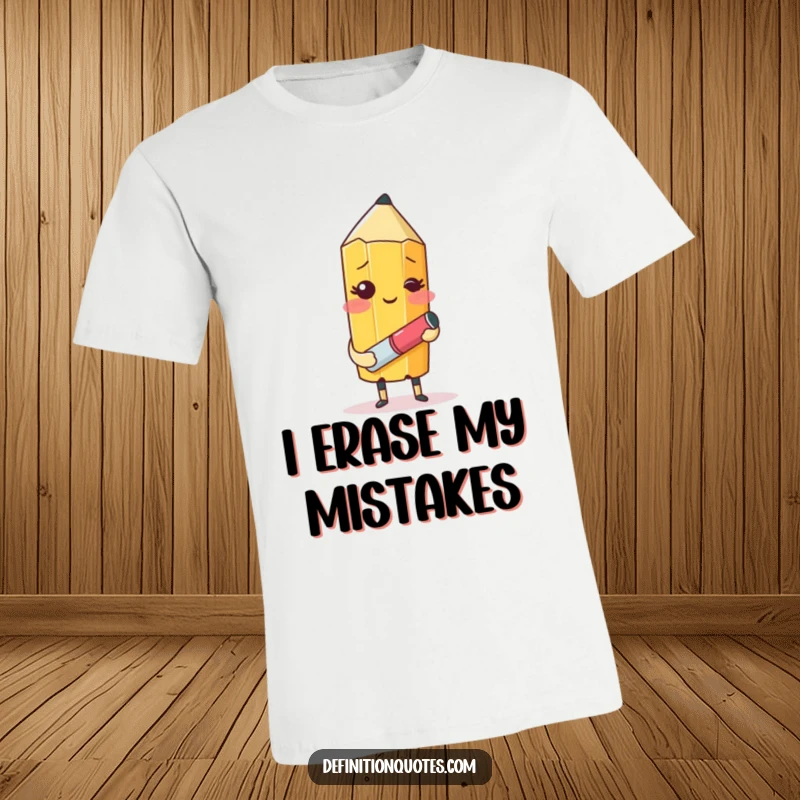 Funny t-shirt featuring a shy pencil character with an eraser blushing as it tries to sketch its own likeness.