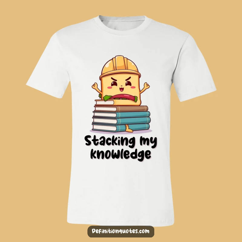 Funny Sandwich Hard Hat T-Shirt: Wobbly Book Balance Character Tee Gift