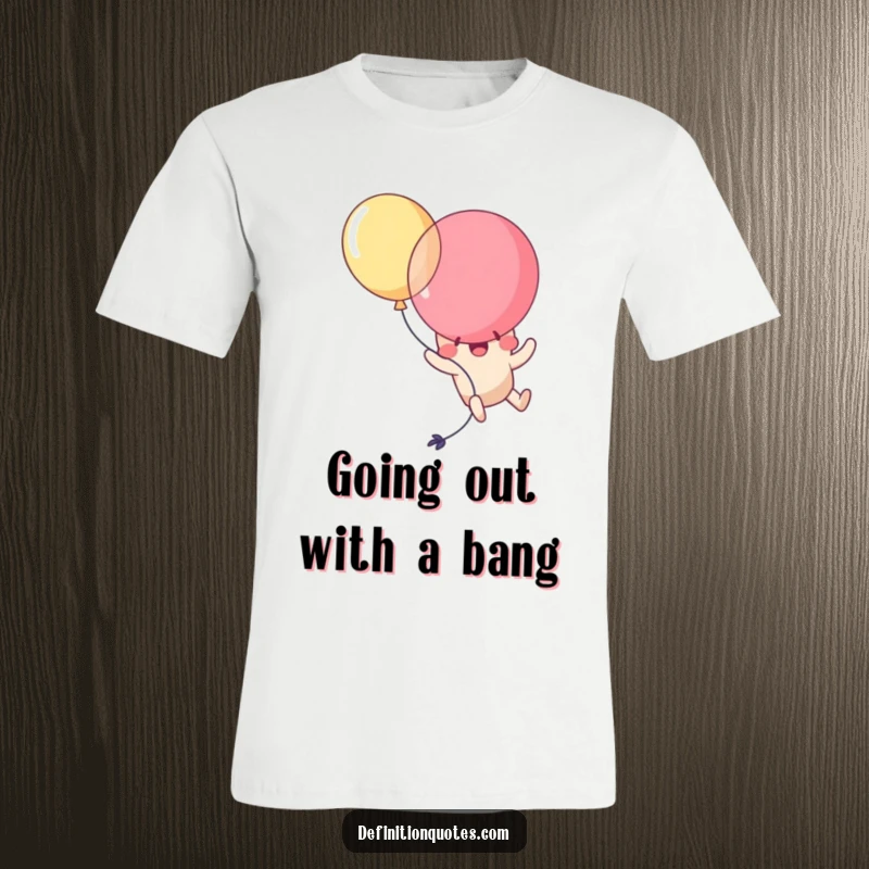Funny Kawaii balloon character comically popping itself while attempting to fly, looking startled and amused. A humorous tee.