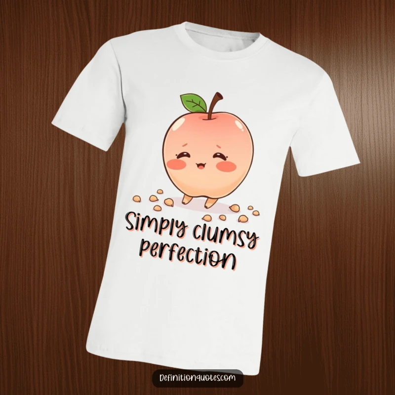 Funny shy apple character, tripping, scattering seeds, blushing cheeks, humorous apparel, great gift.