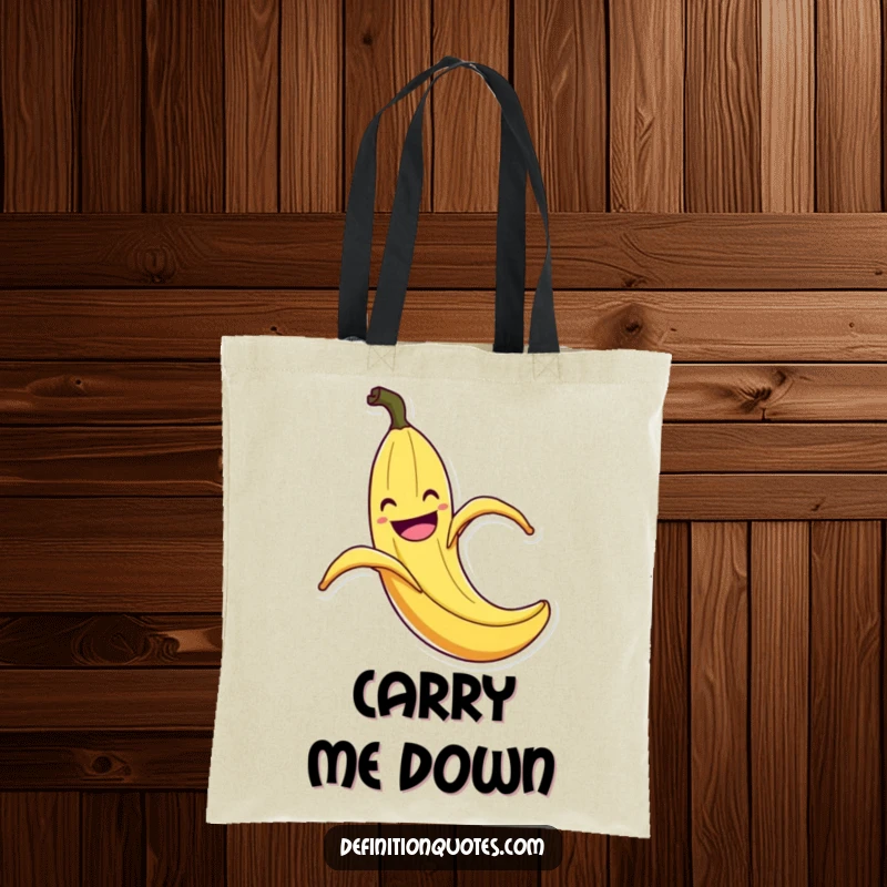 Funny Banana Peel Slip Tote Bag: Durable tote featuring a grinning banana peel comically slipping on its own peel with exaggerated flair, a funny accessory.