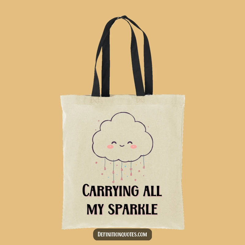 Funny Glitter Cloud Tote Bag: Carry Your Sparkle with This Cheerful Character