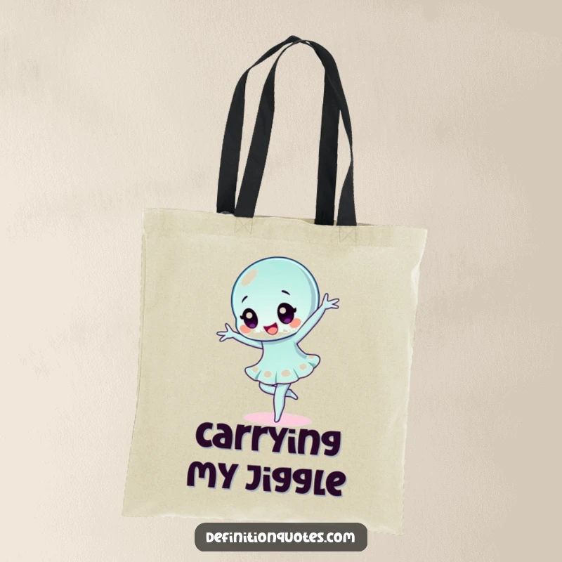 Funny wobbly jelly character performing a dramatic ballet pose on a tote bag, perfect for carrying items with flair.