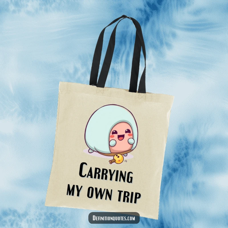 Funny Kawaii house slipper character hilariously tripping over its laces on a durable, humorous tote bag. A funny accessory.