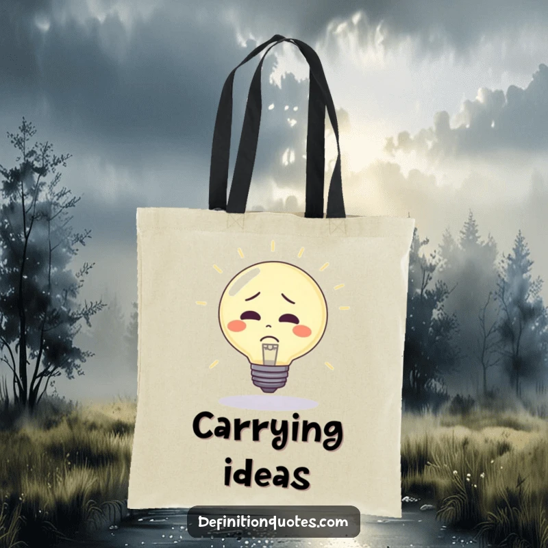 Funny Tote Bag: Confused lightbulb character being used as a bouncy ball, humorously depicting the act of carrying ideas and essentials.