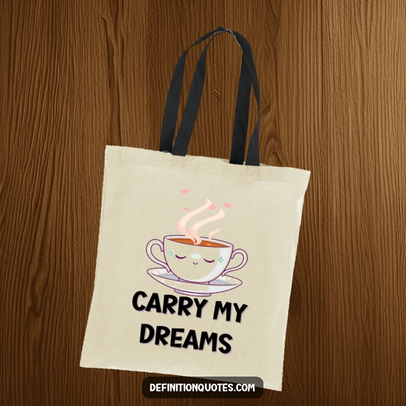 Funny Napping Teacup Tote Bag: Durable canvas tote showcasing a serene napping teacup dreaming in a swirl of steam, great for everyday use.