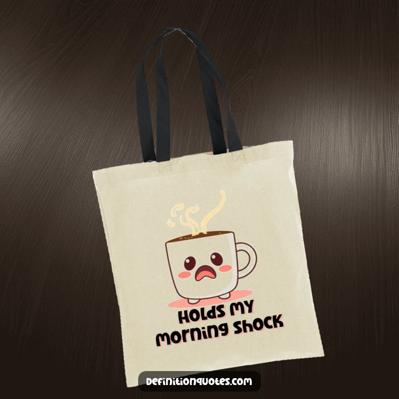 Funny Startled Coffee Mug Tote Bag: A startled coffee mug character with a comical steam face, perfect for everyday use.